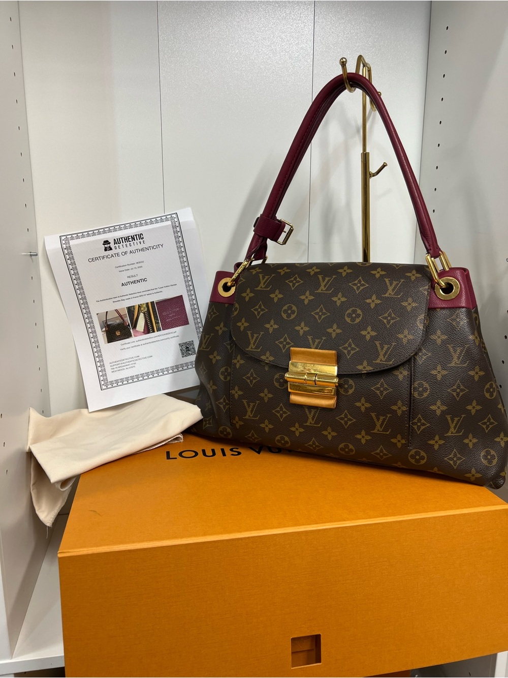 🔥🔥 Louis Vuitton Olympe shoulder bag monogram with burgandy trim leather